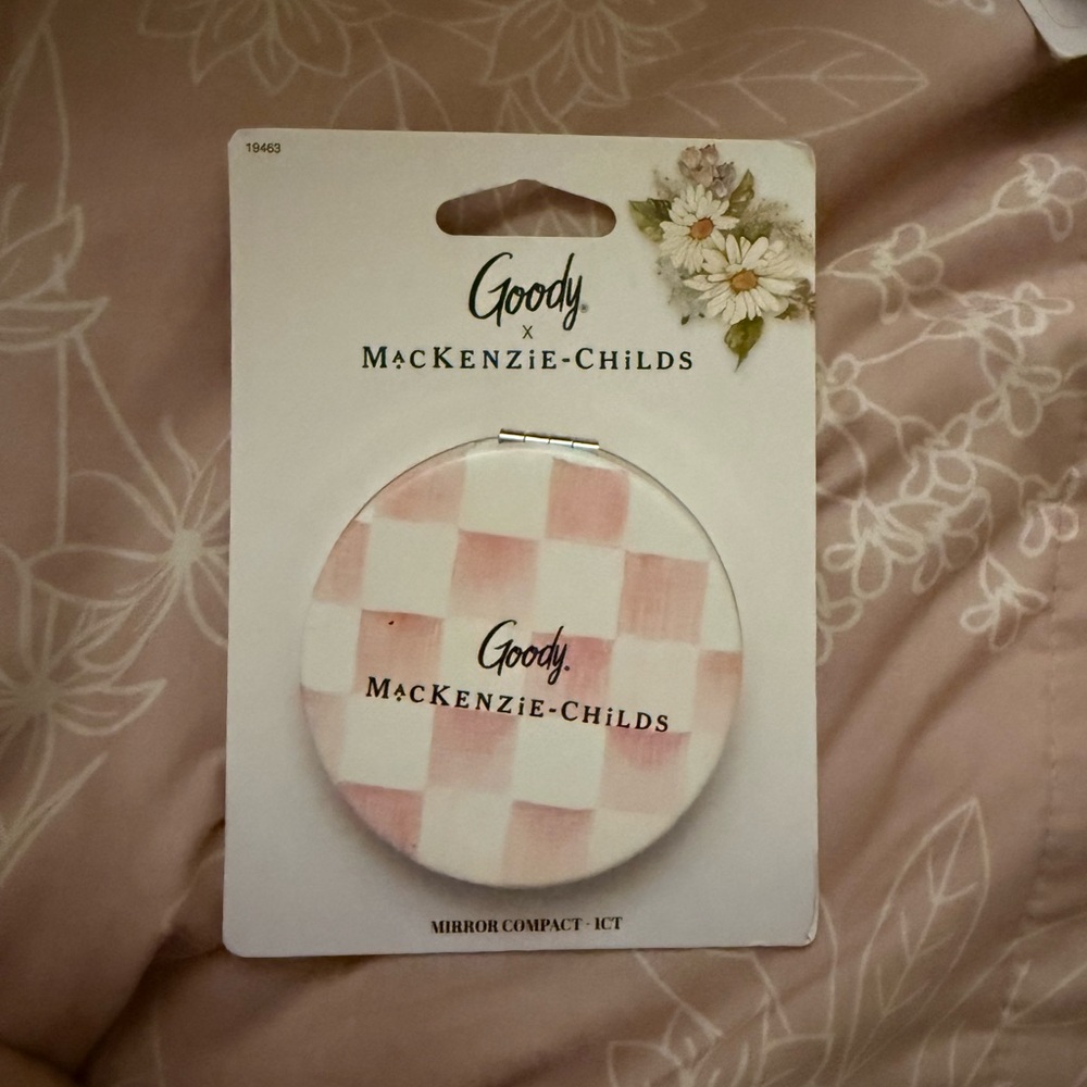 MacKenzie-Childs Pink and White Check Compact Mirror
